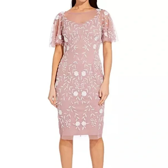 sachin and babi light blue dress Adrianna Papell White & Blue Check Red Floral Embroidered Sheath Dress 4  Small